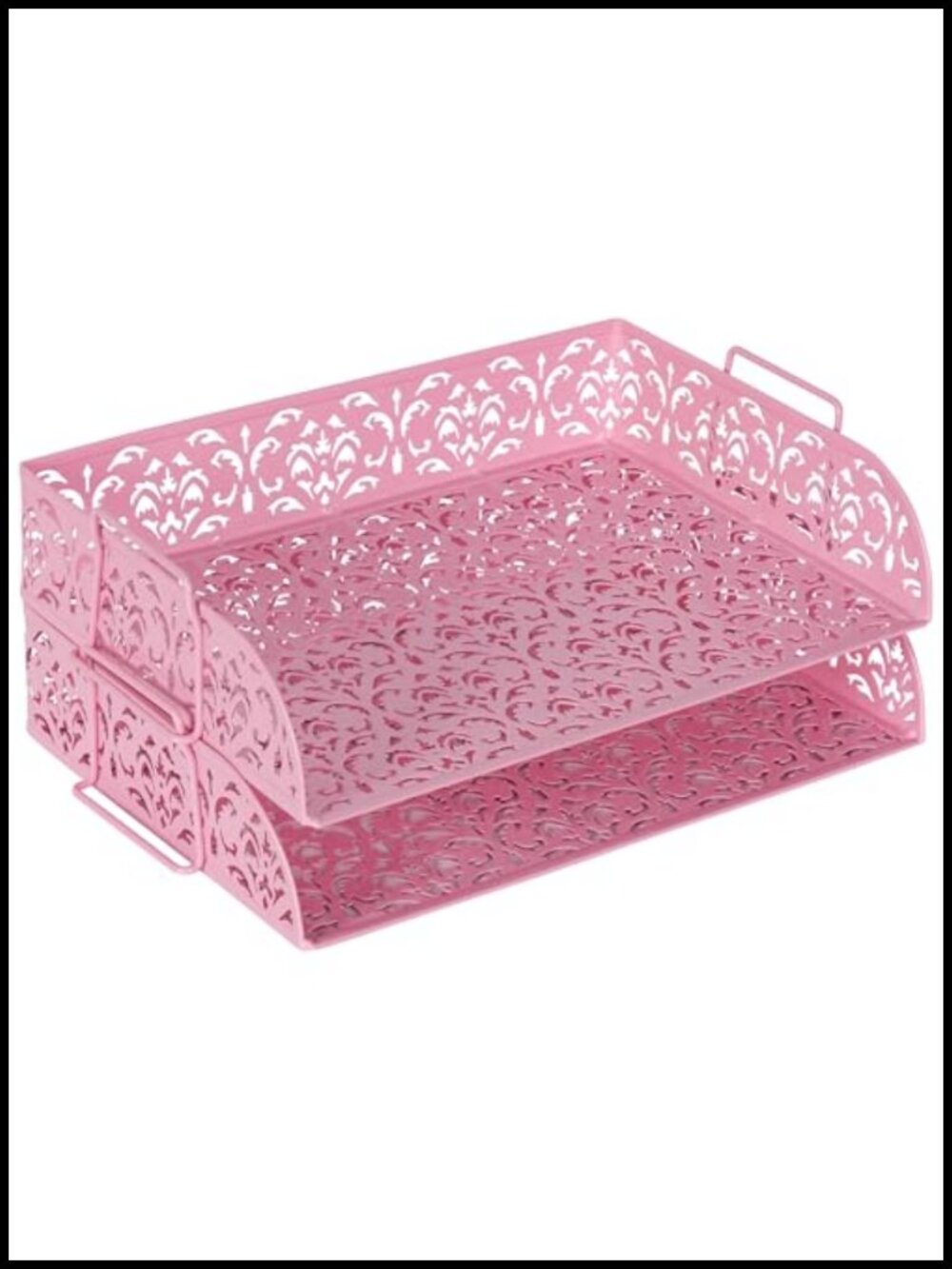 2 Tier Stackable Metal Paper Tray Desk Organizer File Storage